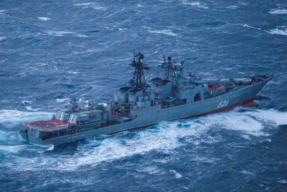 The anti-submarine hunter 'Vice-Admiral Kulakov' was one of three Russian warships from the Kola Peninsula sailing south last week. Photo: 333 Skvadron / Norwegian Air Force