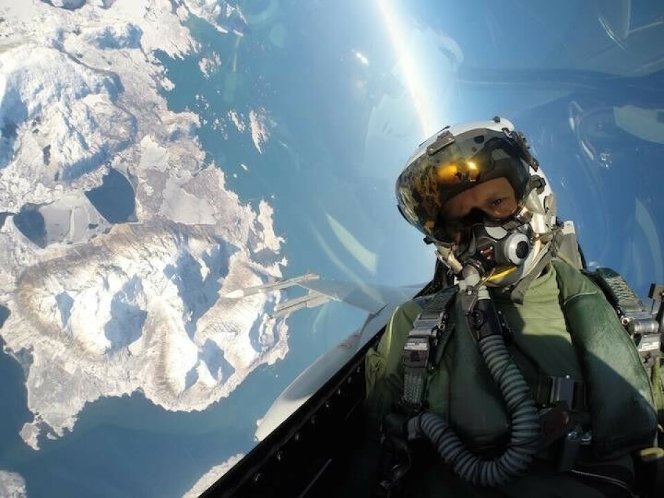 'Selfie' by a Norwegian F-16 pilot over Troms during Cold Response 2014. Photo: Forsvarets