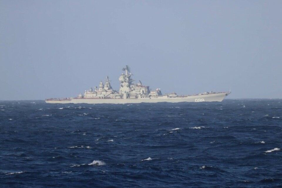 'Pyotr Veliky' is Russia's largest warship currently in operation. Here sailing the Norwegian Sea last week. Photo: Norwegian Coast Guard