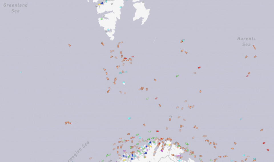 The red vessels are fishing boats and trawlers sailing inside, and outside, the area where the expected rocket debris will fall to the sea. Screenshot from MarineTraffic.com