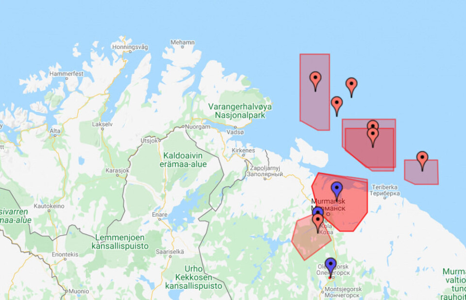 Multiple warnings to Airmen (NOTAM) are issued for the Kola Peninsula and off the coast in the Barents Sea, all way to Russia's maritime border with Norway in the period January 22-27. Screenshot from NotamMap.net