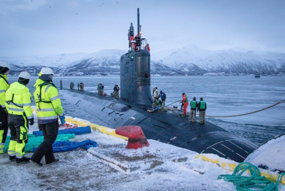 Grøtsund port, Tromsø: The 'USS Washington' (SNN-787) is one of the US Navy's newest fast attack submarines of the Virginia class. Photo: Jonny Karlsen / Norwegian Armed Forces