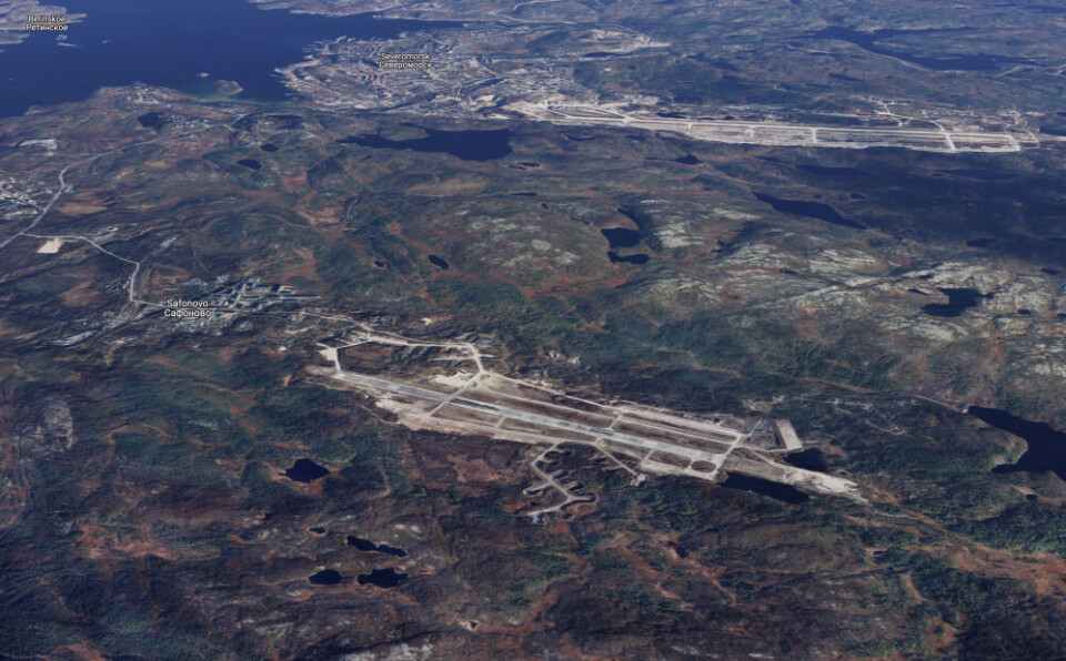 The abandoned Severomorsk-2 air stip is located some five km south of the Northern Fleet's Severomorsk-1 air base on the Kola Peninsula. Satellite photo by Google Earth