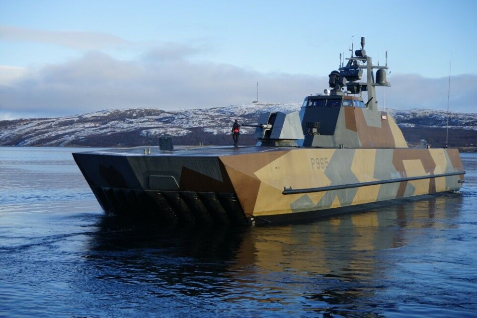Navy corvette sailing Norway’s Barents Sea coast. Photo: Thomas Nilsen