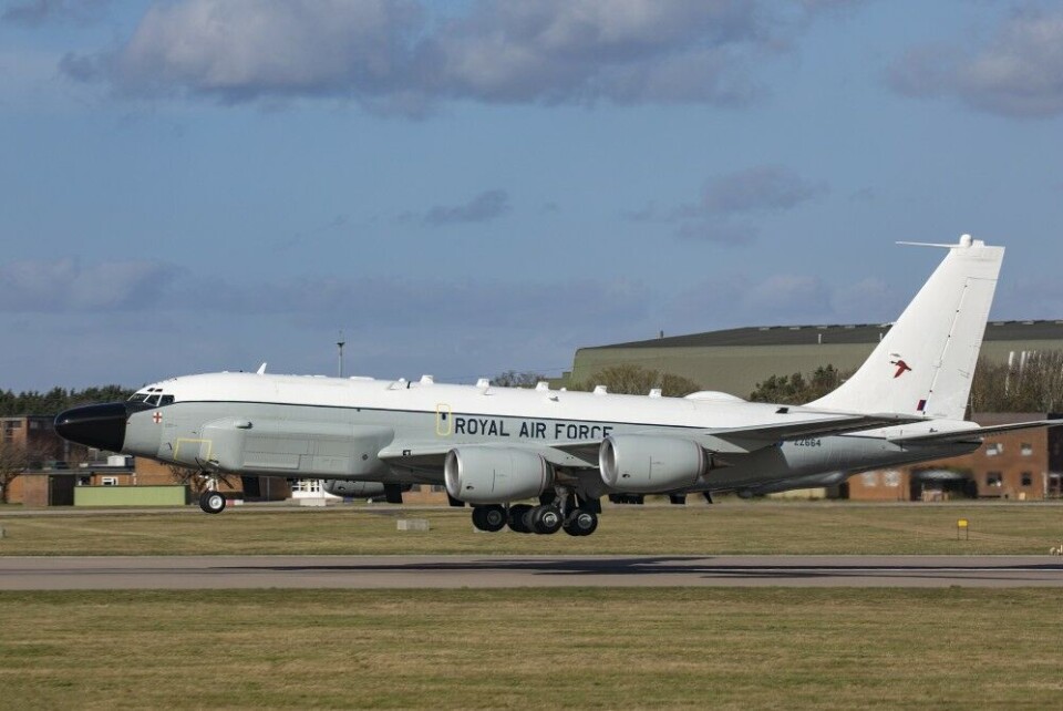 A British RC-135 Rivet Joint electronic surveillance aircraft was on Monday flying outside the Kola Peninsula as Russia's Northern Fleet this week conducts a larger naval exercise. Photo: Royal Air Force