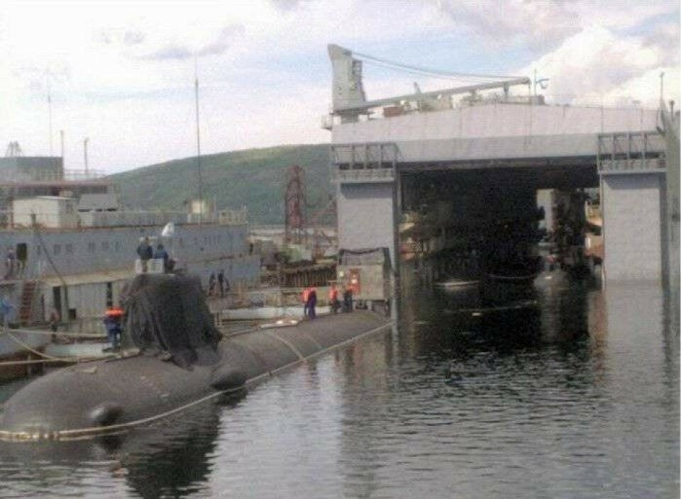 GUGI's deep-diving mini-submarines are based in Olenya Bay. The floating dock serves as a cover.