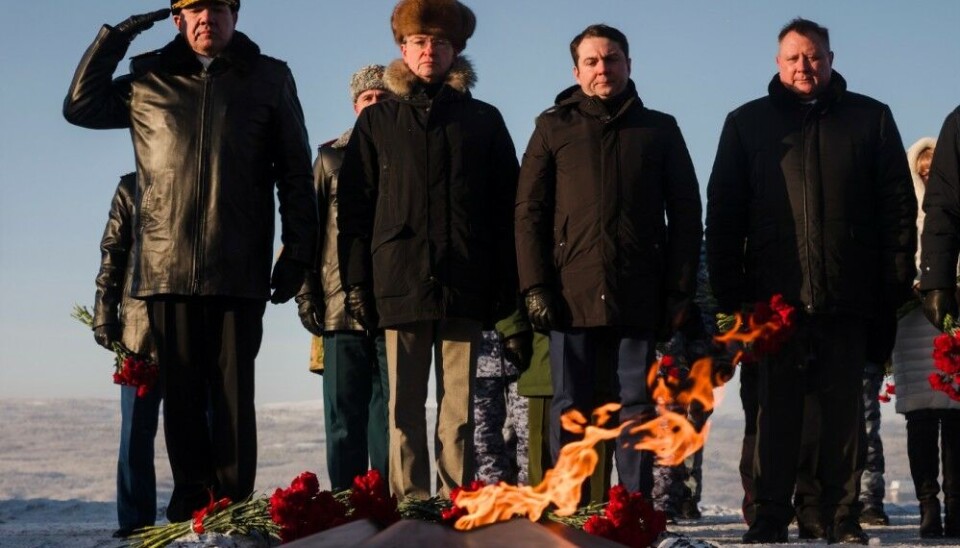 Vladimir Medinsky (second from left) in Murmansk on the 23rd of February 2022. Here together with Governor Chibis and Navy Admiral Aleksandr Moiseev at the main war memorial in Murmansk. Photo: government of Murmansk