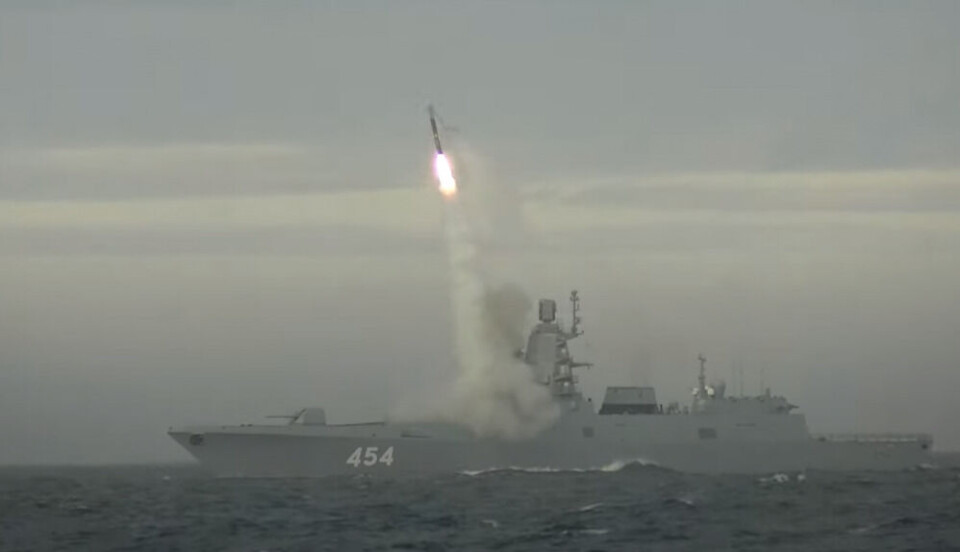A Tsirkon hypersonic cruise missile was launched from the frigate 'Admiral Gorskhov' on May 28. Photo: Screenshot from Defense Ministry video