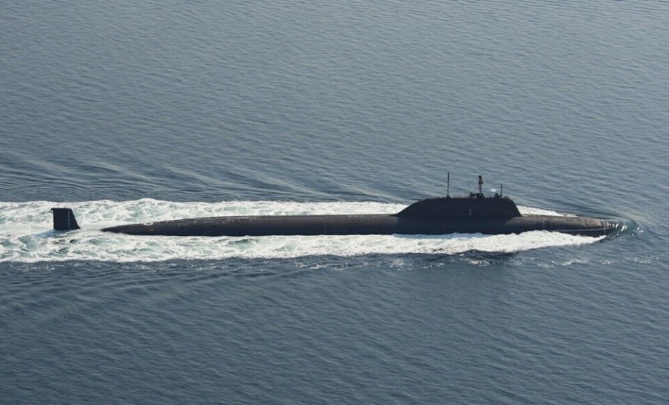 The 'Severodvinsk' sailed through Danish waters and under the Great Belt Bridge on August 4th. Photo: Danish Defense