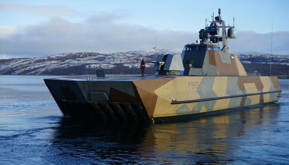 A Norwegian Navy corvette in the Varanger fjord a few kilometers west of the border to Russia. Photo: Thomas Nilsen