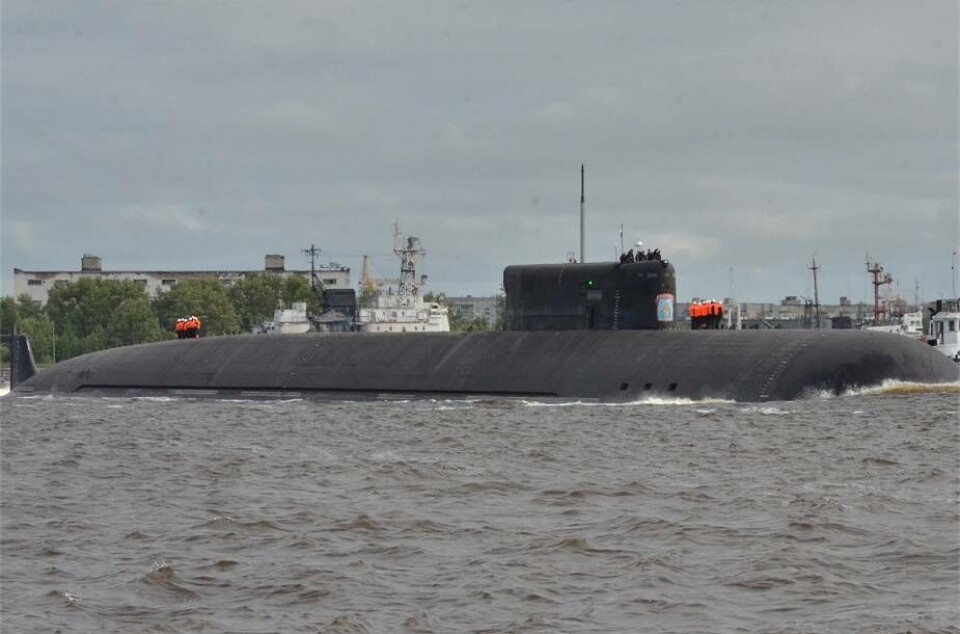 The Belgorod sailing out from the shipyard in Severodvinsk for sea-trials in 2021. The vessel is built on the hull of what in the 1990s was supposed to become an Oscar-II class submarine.