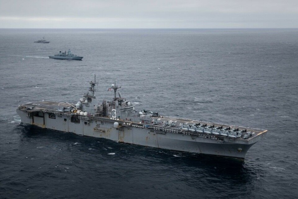 The amphibious assault ship 'USS Kearsarge' is one of the largest navy vessels ever making port call inside the Arctic Circle in Europe. Photo: U.S. Sixth Fleet