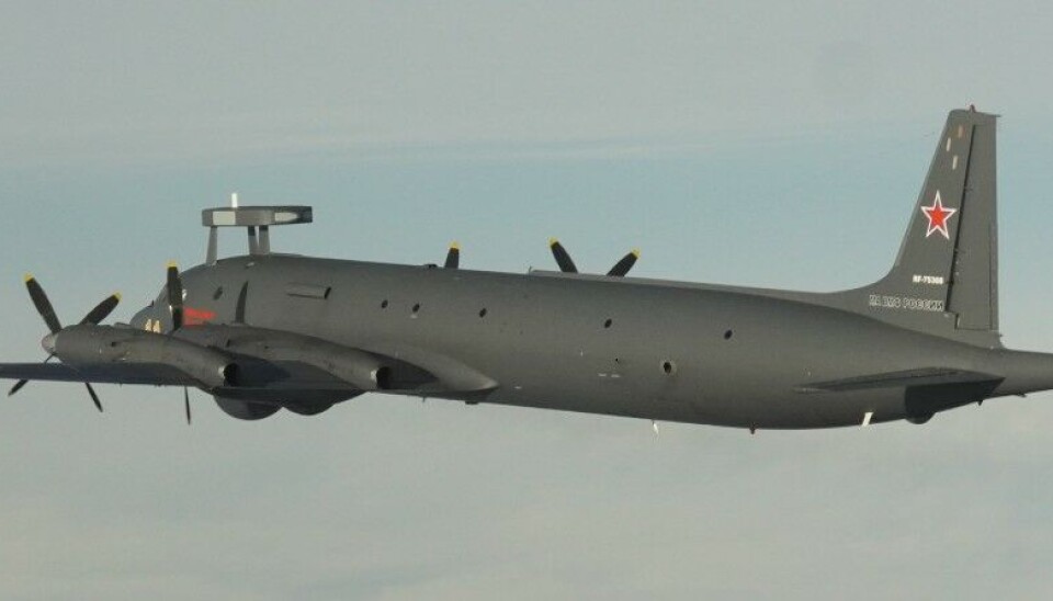 This photo of a modernised Il-38 anti-submarine aircraft was taken by the pilot of a Norwegian F-35 fighter jet over the Barents Sea on Thursday. Photo: Norwegian Air Force