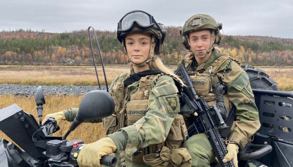 Conscripts Viktoria Lewinsen and Ida Krempig use ATV on patrol duties from Jarfjord military border station and along the border with Russia. Photo: Thomas Nilsen