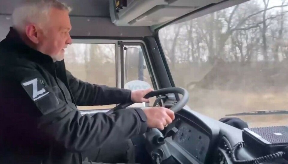 Vladimir Uiba has show-off behind the steering wheel of a truck bringing aid to Russian mobilized soldiers in Ukraine. Screenshot of video