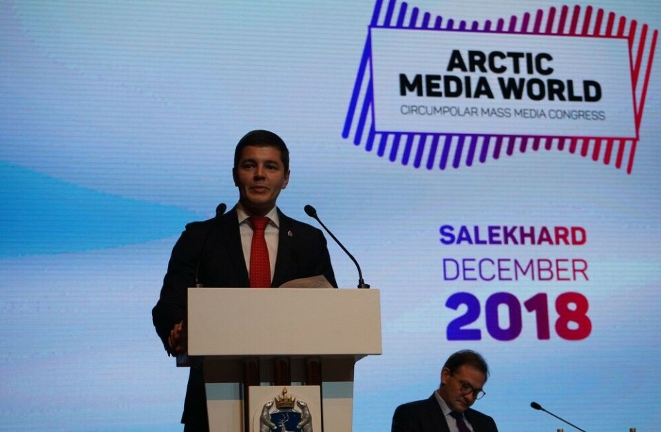 Governor Dmitry Artyukhov speaks in congress Arctic Media World. Photo: Atle Staalesen