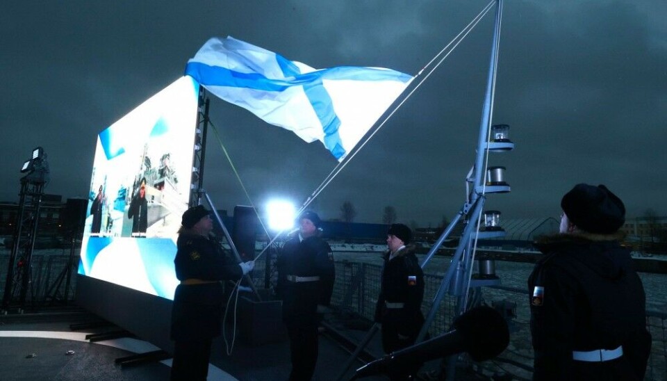 The Russian Navy flag is raised on the Admiral Golovko. Photo: kremlin.ru
