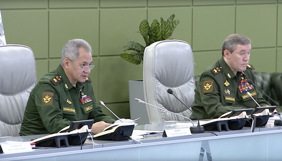Defense Minister Sergei Shoigu and Chief of Staff of the Armed Forces, General Valery Gerasimov gave orders to the different units of Russia’s Strategic nuclear missile forces. Screenshot from video by the Defense Ministry