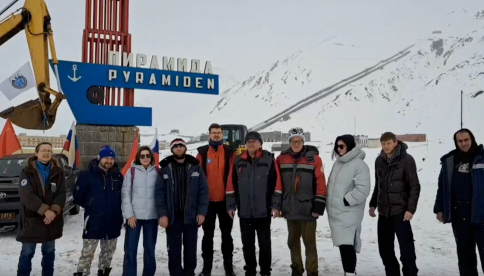 Locals participating in the 9th of May parade in Pyramiden. Screenshot of video by Trust Arktikugol
