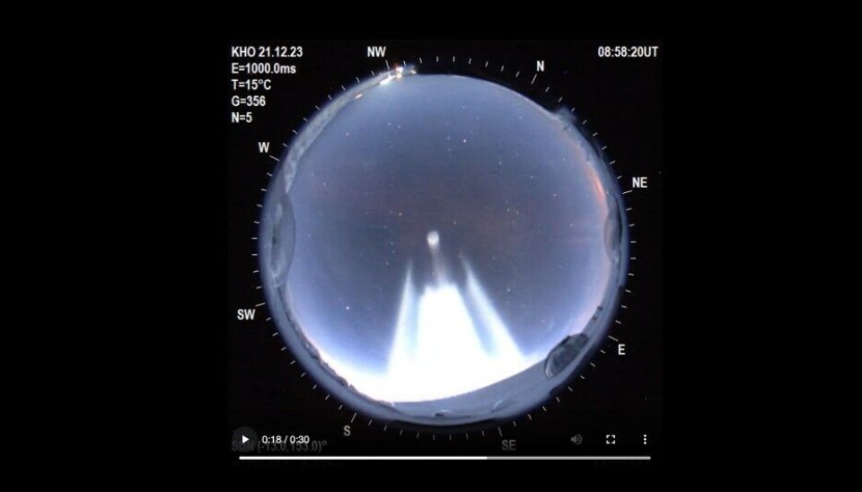 The Russian rocket that could be seen in Longyearbyen, Svalbard, was filmed by the Kjell Henriksen Observatory. Photo: Kjell Henriksen Observatory/UNIS