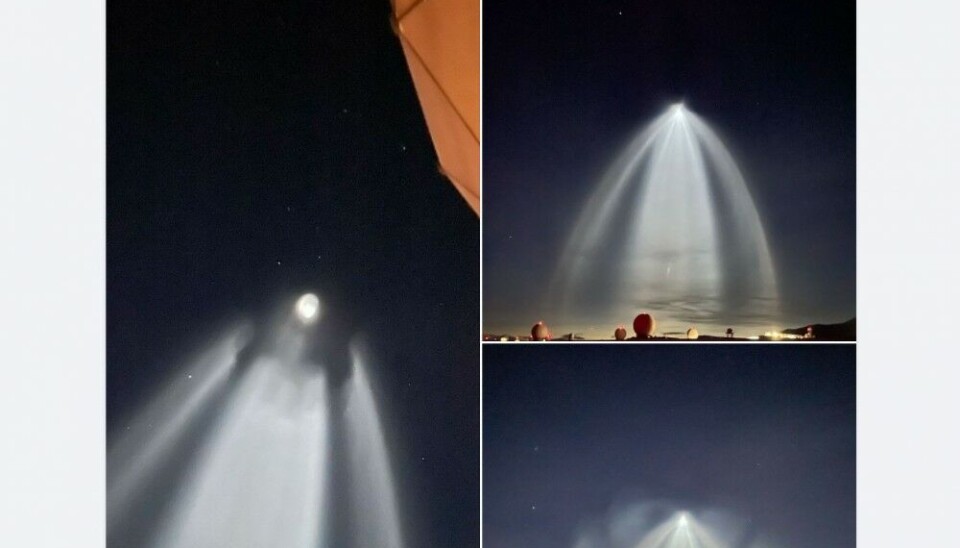 Russian rocket created extraordinary light phenomenon over Longyearbyen. Picture: screenshot of KSAT Facebook page