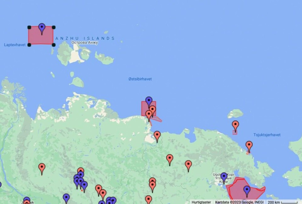 NOTAM for Russian east Arctic waters in September 2023. Map by Notaminfo.com