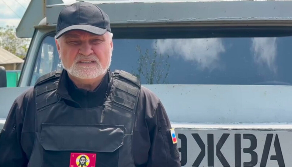 Vladimir Uiba wears Orthodox emblem of Christ on his uniform. Screenshot of video