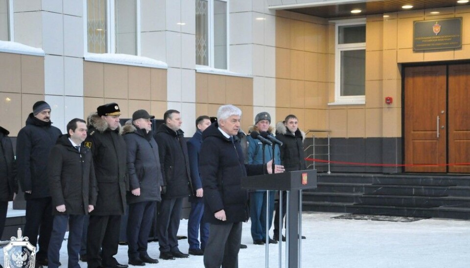 Leaders of the political, military and counter-intelligence establishment in the Kola Peninsula gather in Severomorsk in early 2023 in connection with the opening of the new FSB headquarter building in town. Photo: FSB veteran organisation