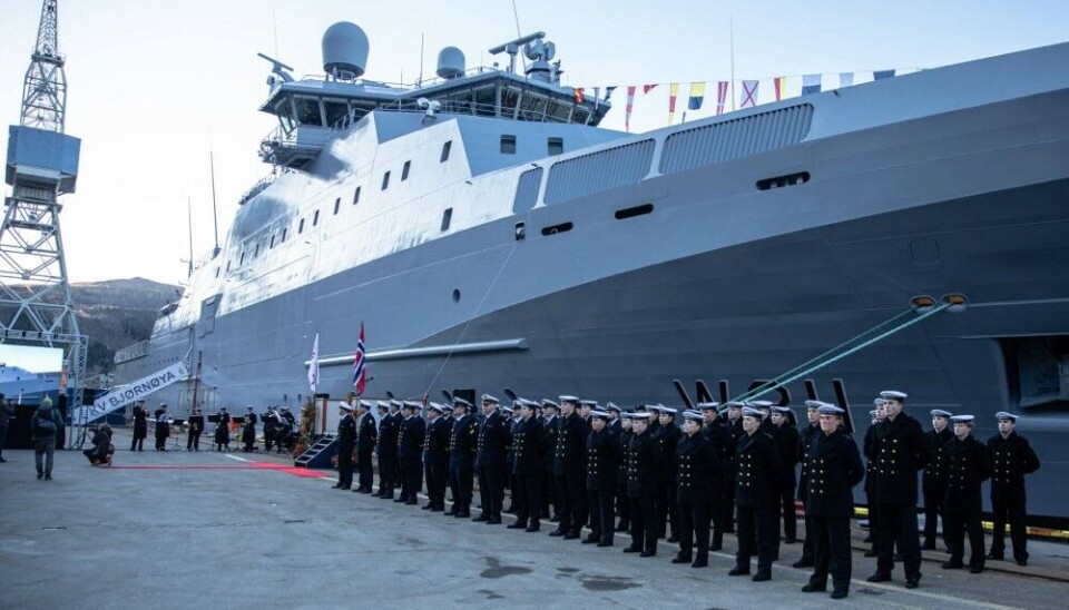 The ceremonial ship launching of KV Bjørnøya took place at Vard Langsten yard on November 1st. Photo: Helene Synes / Forsvaret