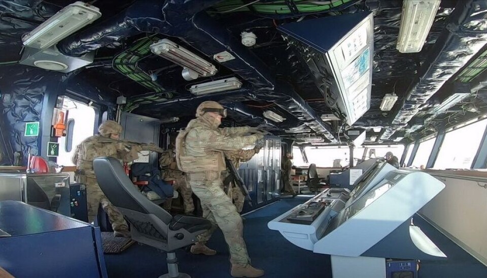 FSB exercising anti-terrorism as part of “Arctic Patrol 2023” in the Kola Bay. Here, from the bridge of “Rosita” - Rosatomflot’s transport vessel for spent nuclear fuel containers. Photo: Murmanski Vestnik