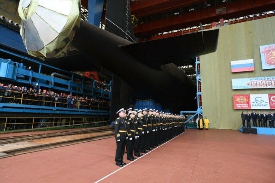 A solemn ceremony for the Yasen-M class nuclear-powered submarine 'Krasnoyarsk' took place at the Sevmash shipyard in Severodvinsk on July 30. Photo: Sevmash