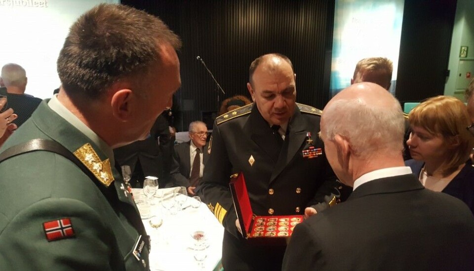 Lt. Gen. Rune Jakobsen (left) met with the Commander of Russia’s powerful Northern Fleet, Admiral Aleksandr Moiseev, in 2019 when the two countries celebrated the 75th anniversary of the Red Army’s liberation of Kirkenes region on the Norwegian side of the border. Photo: Thomas Nilsen
