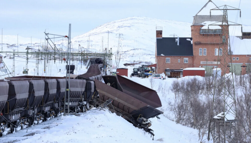 Seven our of 68 wagons on the empty iron ore train derailed at Vassijaure station on February 24. Photo: LKAB