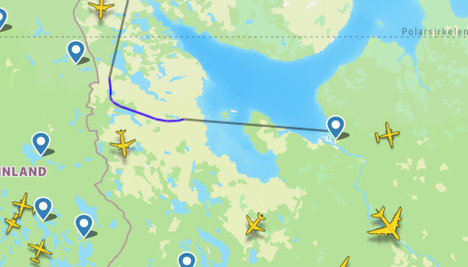 Severstal’s flight from Arkhangelsk to Murmansk was one of the planes that on Monday had to fly a long detour. Aeroflot’s route from Murmansk to Moscow could neither fly a straight route, but had to go much further west than normal, closer to the border with Finland. Screenshot from FlightRadar24.com