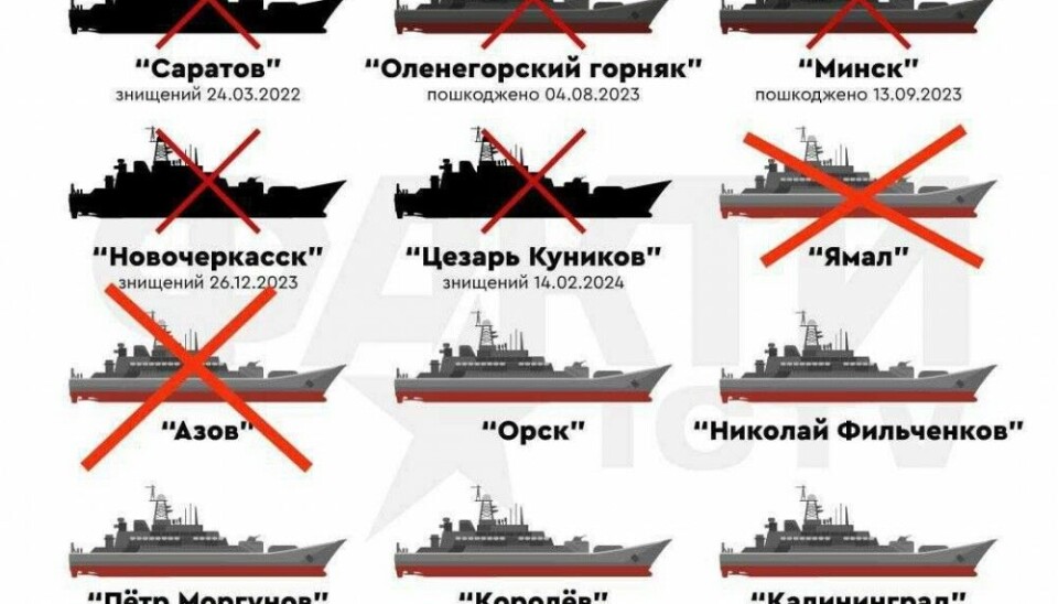 Seven of the Black Sea Fleet’s 13 landing ships have been destroyed. Picture: Ukrainian Armed Forces on Telegram
