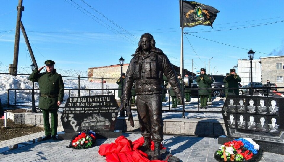 The new war memorial in Luostari, Kola Peninsula, honours the tank drivers that have taken part in the onslaught on Ukraine. Photo: Pechenga rayon administration on VK