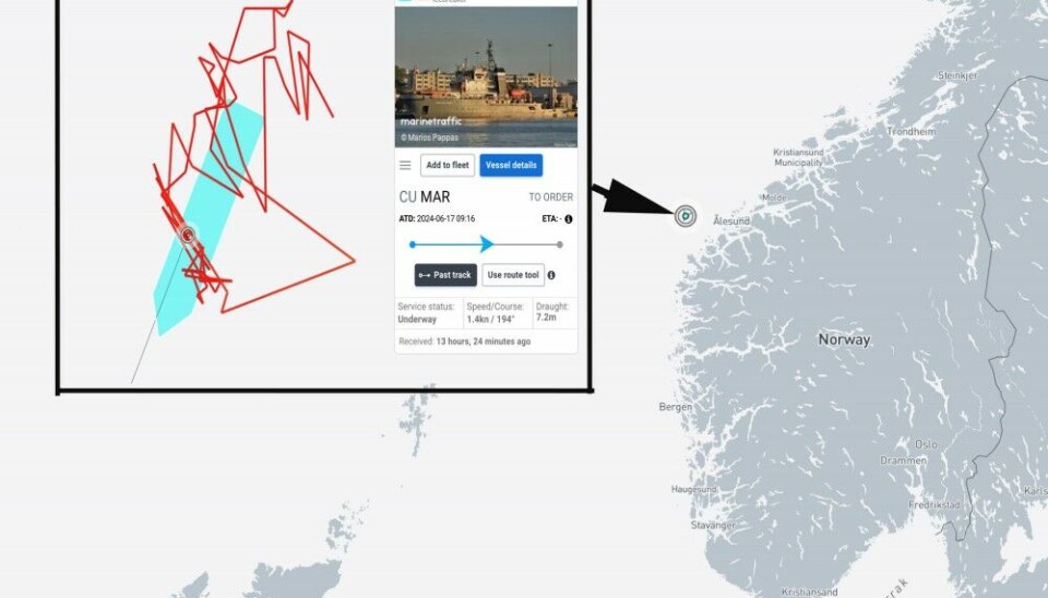 The Northern Fleet tug and supply vessel Nikolay Chiker was on July 17 at the same position outside Ålesund, Norway, for hours. Its mission there is unkown to the public. Sceenshot from MarineTraffic.com