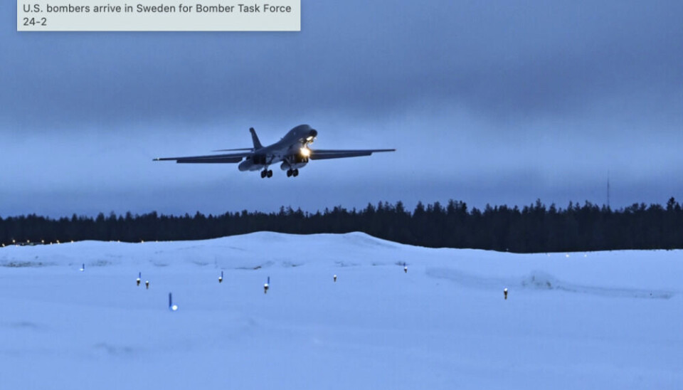 In February, a pair of U.S. Air Force strategic B-1B bombers were deployed to Kallax airbase outside Luleå in early February. Photo: Staff Sgt. Jake Jacobsen 28th Bomb Wing Public Affairs