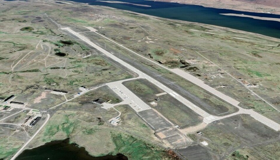 Rogachevo airfield near the military settlement of Belushaya Guba on the southern island of Novaya Zemlya has been expanded in recent years. Image created from Google Earth