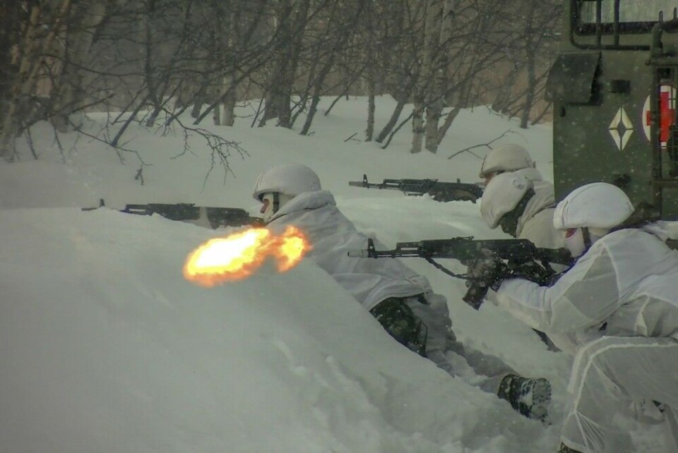 Did the soldiers use the Red Cross sign to cover real identity in the exercise? Photo: Northern Fleet press service
