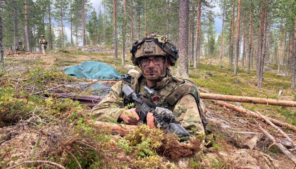 PFC Aaron Cox on guard during exercise Ryske in Lapland. Photo: Thomas Nilsen
