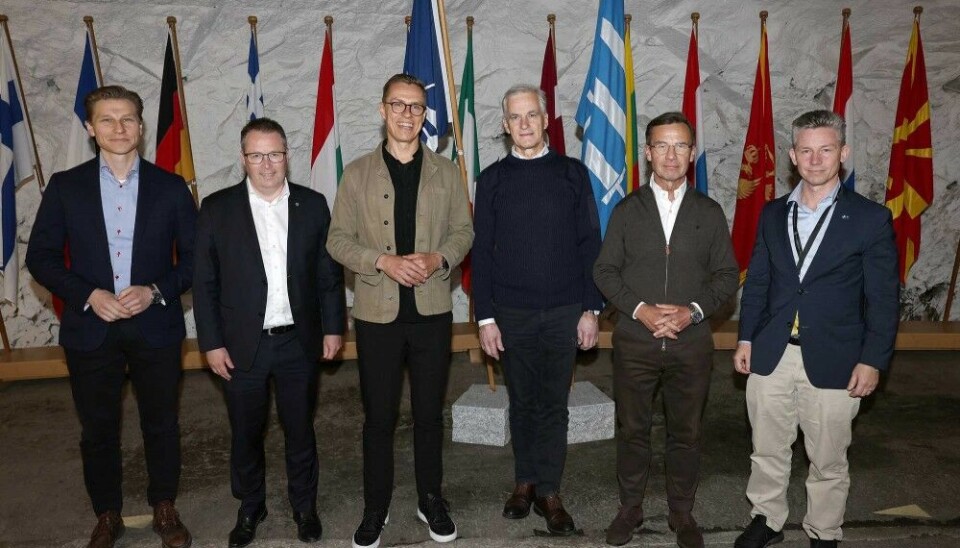 Nordic defence minister and leaders meet in Bodø, Norway. From the left: Antti Hakkanen, Bjørn Arild Gram, Alexander Stubb, Jonas Gahr Støre, Ulf Kristersson and Pål Jonson. Photo: Norwegian Government