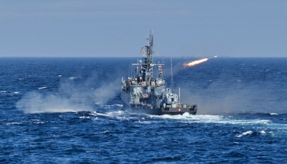 The small anti-submarine ship 'Brest' fires a missile in the Barents Sea. Photo: Information department of Northern Fleet