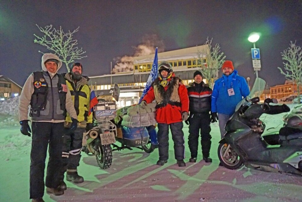 The bikers took a short break in Kirkenes before continuing towards the North Cape. Photo: Thomas Nilsen