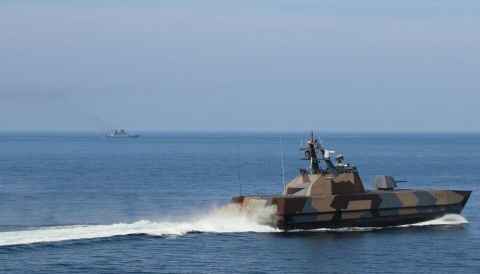 The Norwegian corvette 'Storm' follows three Russian Baltic Fleet vessels off the west coast of Norway. Photo: Norwegian Armed Forces