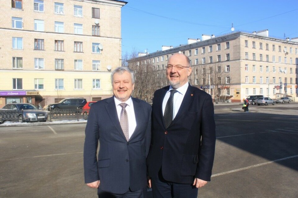 Severomorsk Mayor Andrey Abramov and Kirkenes Mayor Rune Rafaelsen. Photo: Liza Stepanova