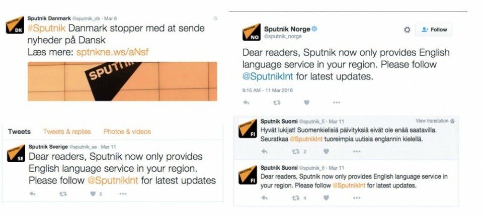 Twitter messages from Sputnik.