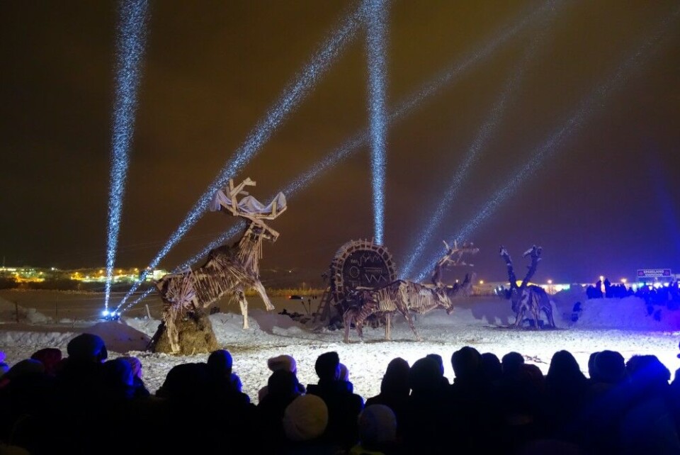 The Barents Spektakel opening show was orchestrated by Dutch theater company Close Act in cooperation with Taibola Assemble, the Crescendo Choir and the DrumTamTam. Photo: Atle Staalesen