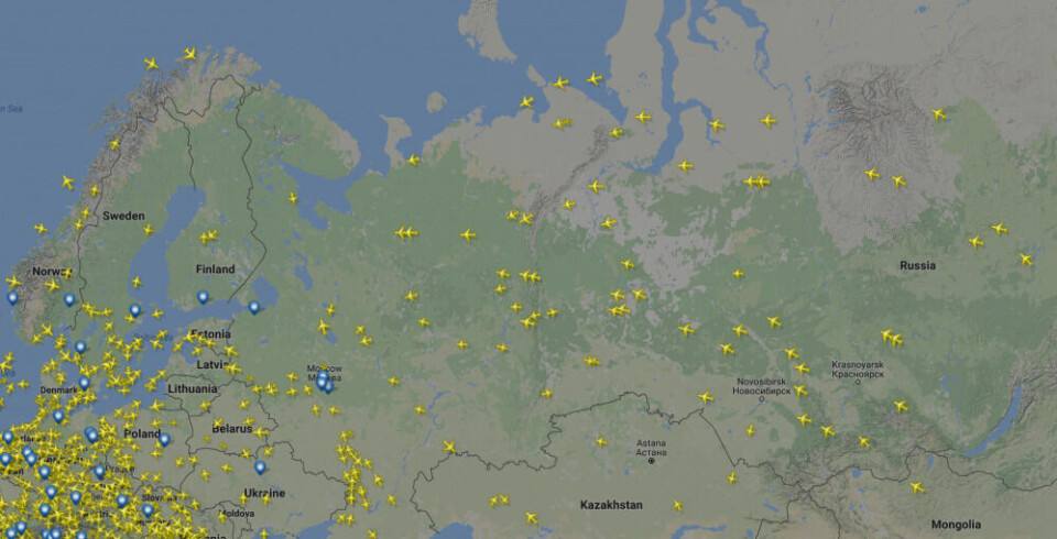 Many Asian, European and American airlines flies the so-called “Siberian Corridor” across Russian air space. Screenshot from FlightRadar24.com