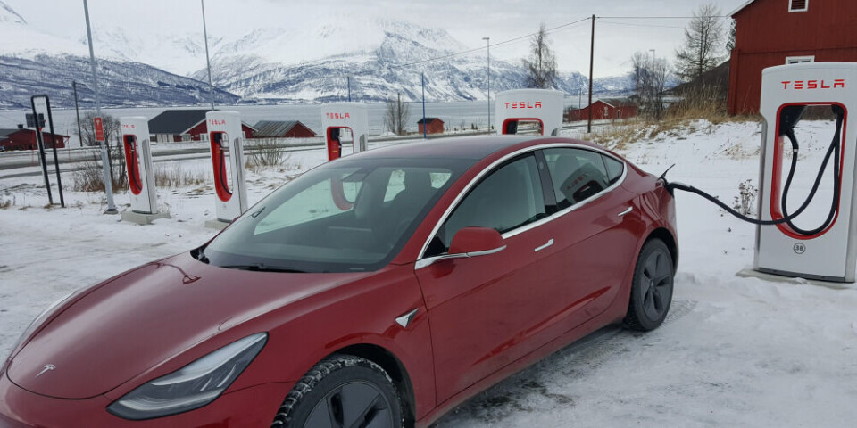 Tesla Supercharger in Skibotn, northern Norway. Photo: Thomas Nilsen